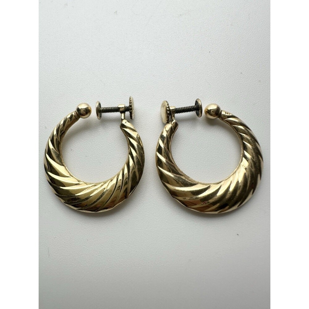 Vintage 14k Gold Filled Swirl Screw Back Hoop Earrings